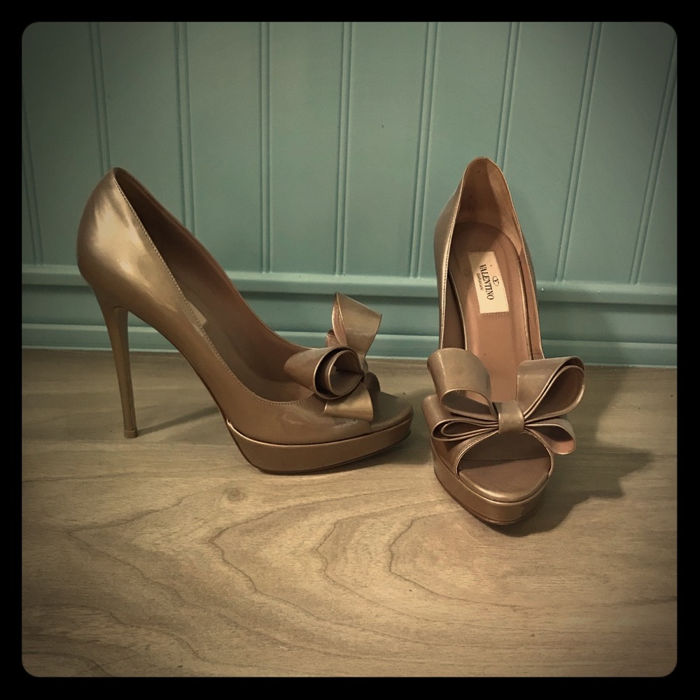 Valentino Tan Heels with Bow Accent